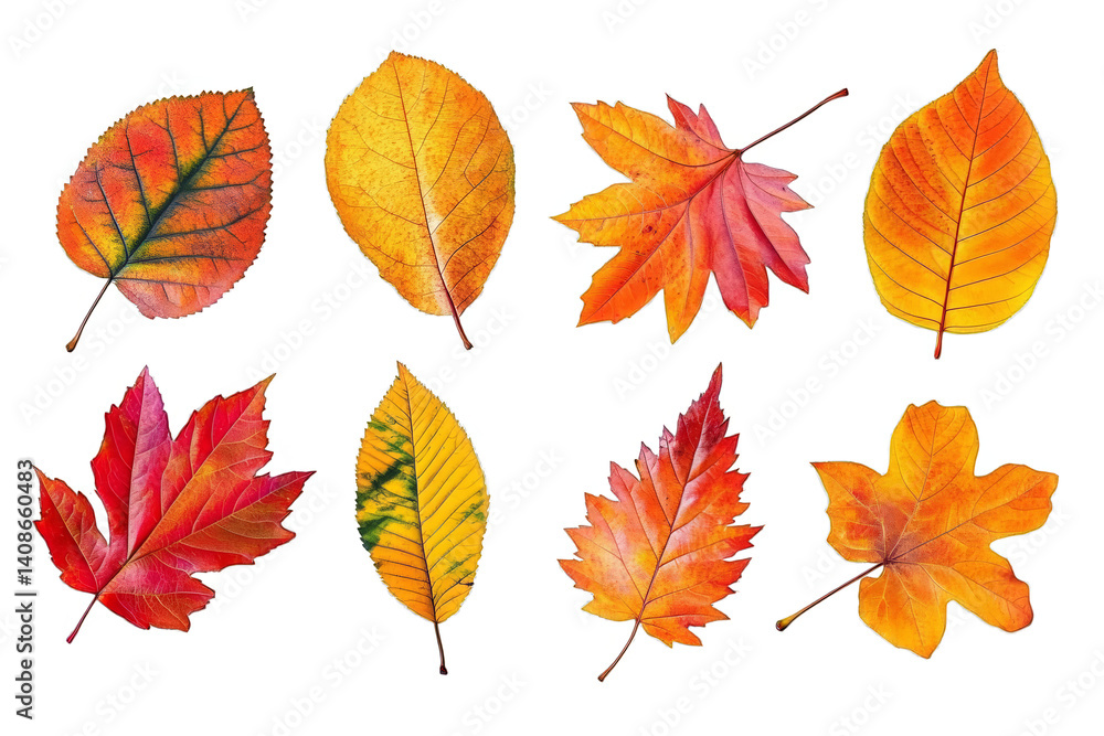 Fototapeta premium Isolated Autumn Leaves Set On Transparent Background Digital Illustration