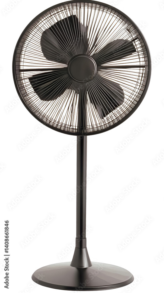 Isolated Black Electric Fan on Transparent Background Object Photo