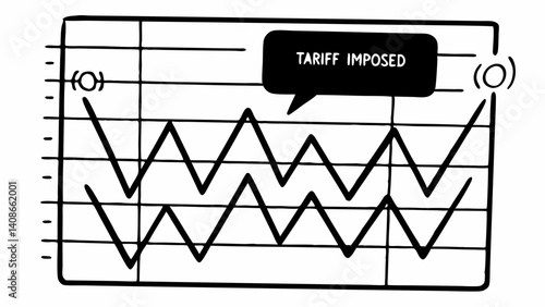 Trade War Graphs: A graphic depiction of trade patterns with fluctuating lines, highlighting the impact of imposed tariffs, symbolizing the complexities of economics and global commerce. 