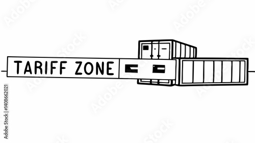Shipping Container at Tariff Zone: A black and white illustration of a shipping container arriving at a tariff zone, signifying the global movement of goods and the importance of international trade.