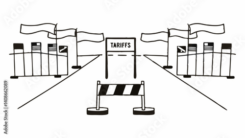 Barriers and Tariffs: A symbolic illustration of trade barriers, tariffs, and international commerce, with a clear depiction of obstacles and economic restrictions.