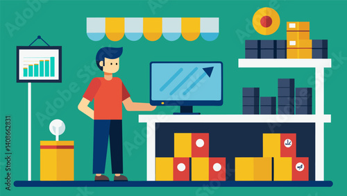 A store using predictive analytics to anticipate customer demand and adjust inventory accordingly avoiding overstocking or shortages.. Vector illustration