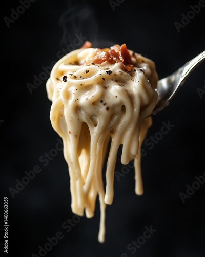 carbonara pasta on a fork