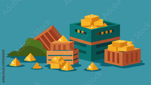 Downturned crates and tossed aside bundles depict the desperation of vendors affected by a sudden economic downturn.. Vector illustration