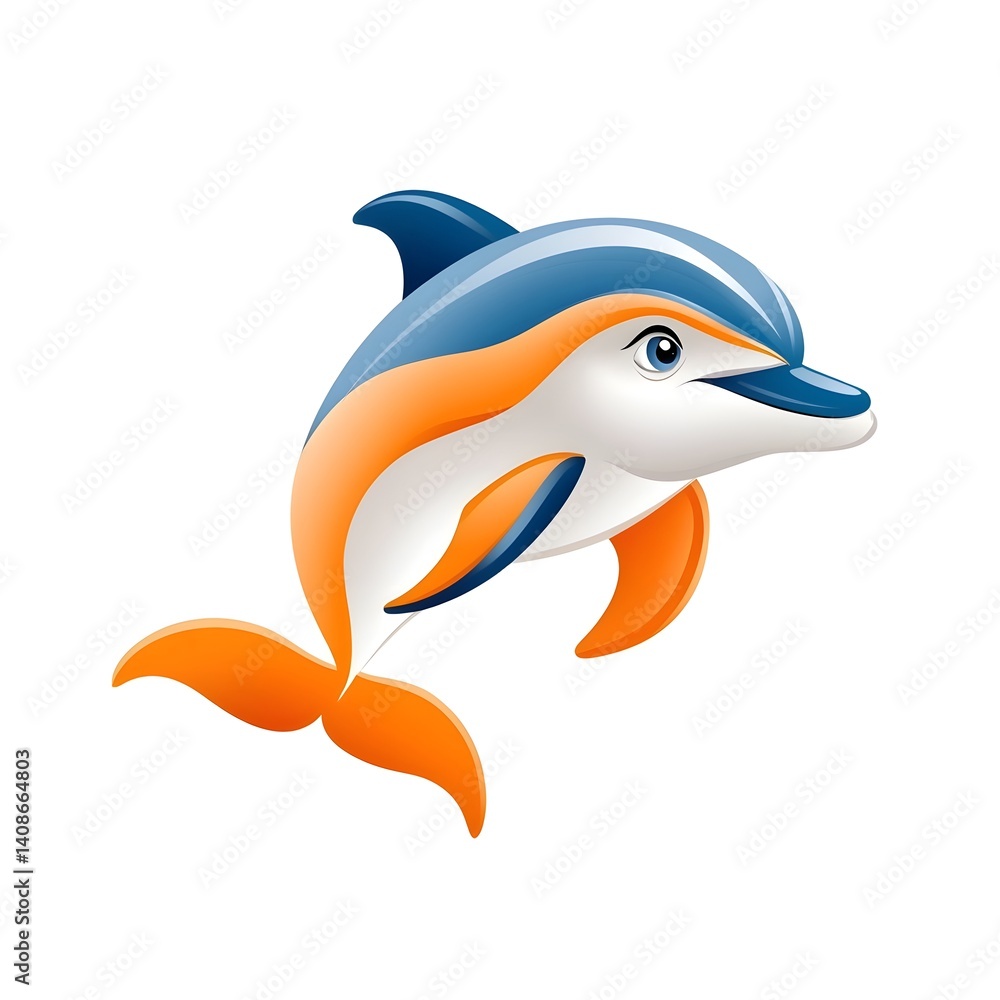 Fototapeta premium Cheerful cartoon dolphin swimming in the ocean