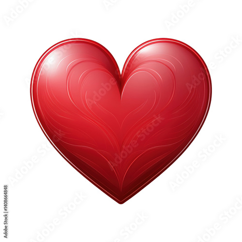 A shiny red heart with intricate swirls and curves, symbolizing love and affection.