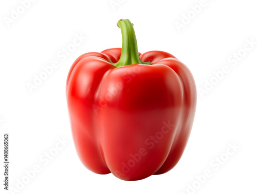 A red bell pepper with green stem on transparent background 