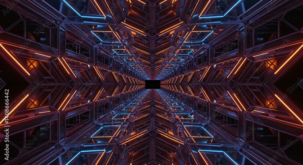Neon-Lit Tunnel of Infinite Reflections Neon-Lit Tunnel of Infinite Reflections