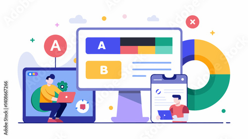AB testing reveals that a certain color scheme significantly impacts user engagement and retention thus influencing the overall design of the app or website.. Vector illustration