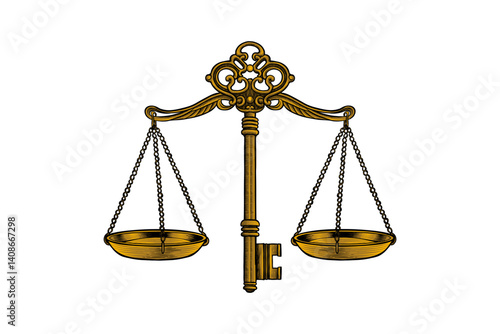 key illustration combined with scales of justice