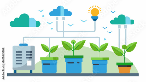 Smart ventilation systems that regulate air flow and prevent moisture buildup creating an optimal growing environment.. Vector illustration
