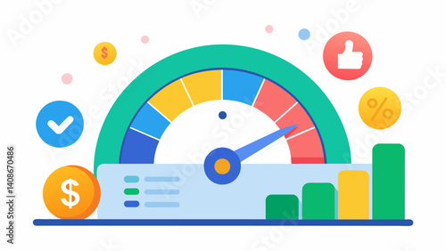 A gauge chart shows a users progress towards their savings goal updating in realtime as they make contributions or withdrawals.. Vector illustration