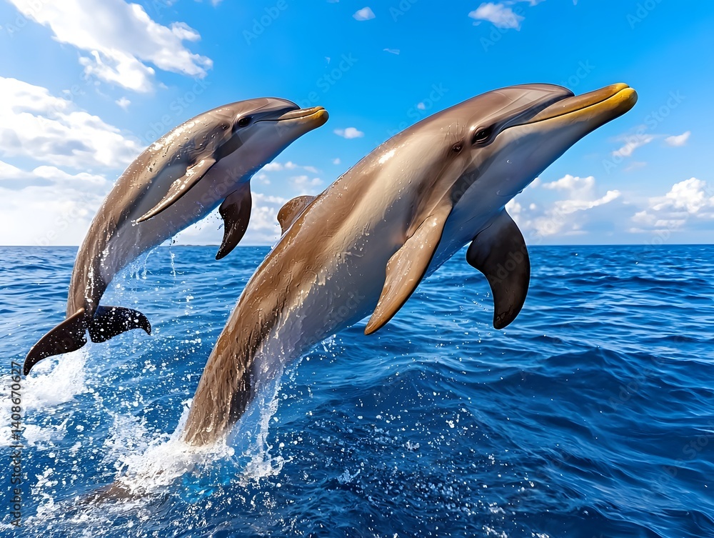 Naklejka premium Joyful dolphins leaping through the ocean waves