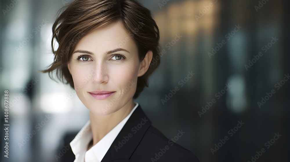 Confident female executive in a tailored blazer, poised and professional, embodying leadership and determination Confident female executive in a tailored blazer, poised and professional, embodying leadership and determination