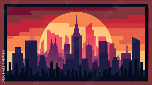 The citys skyline was framed by a breathtaking sunset the perfect backdrop for this modern marvel of a metropolis.. Vector illustration