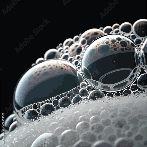 Soap foam, lather bubbles isolated on black background 