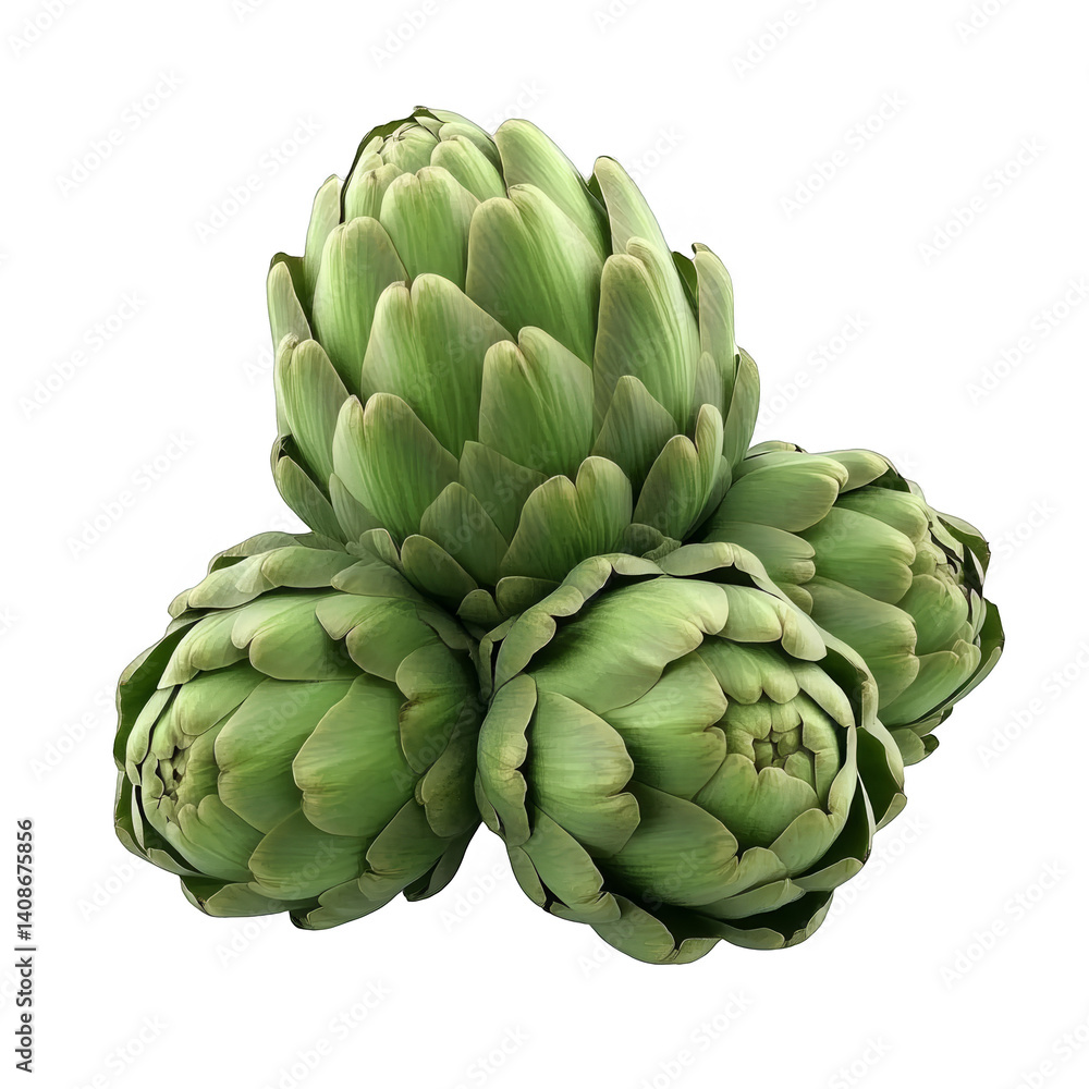Obraz premium Isolated Photo Of Artichokes Green Vegetables On Transparent Background