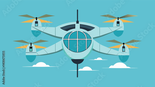 An intricate system of air deflectors on the eVTOLs body deflecting air currents and reducing turbulence for a smoother flight.. Vector illustration