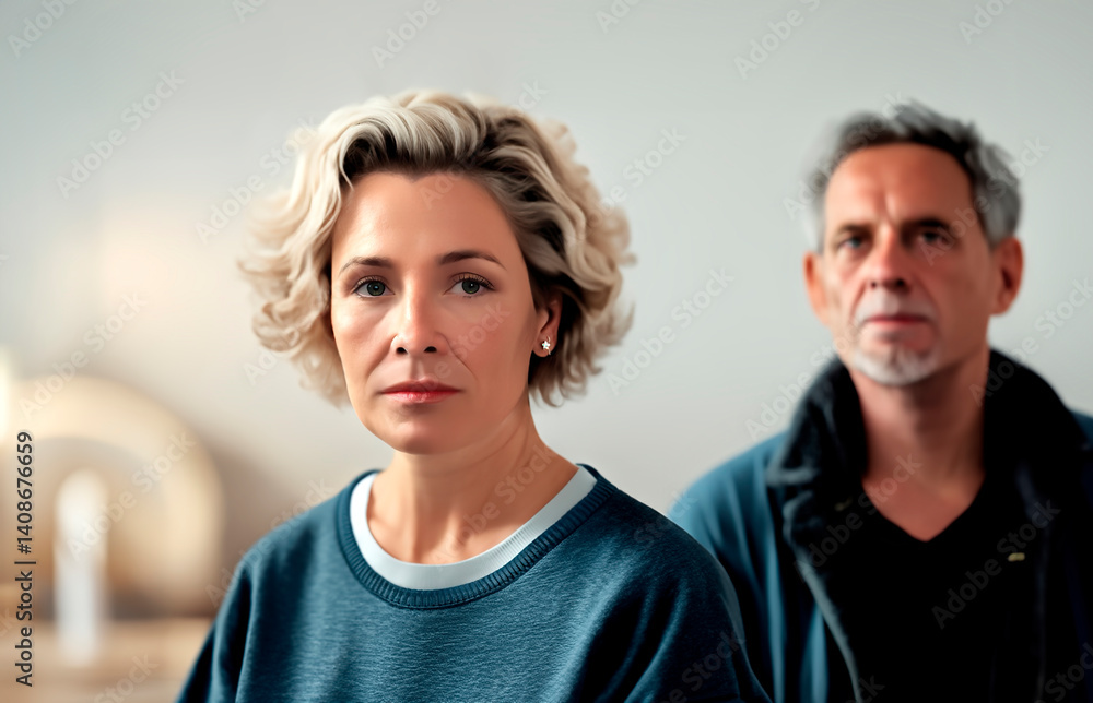 A mature aged couple just had a misunderstanding
and the woman is walking away Ai