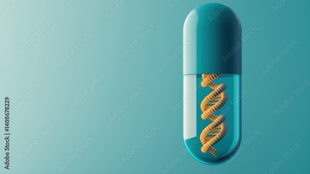 Transparent capsule with dna helix representation inside Transparent capsule with dna helix representation inside
