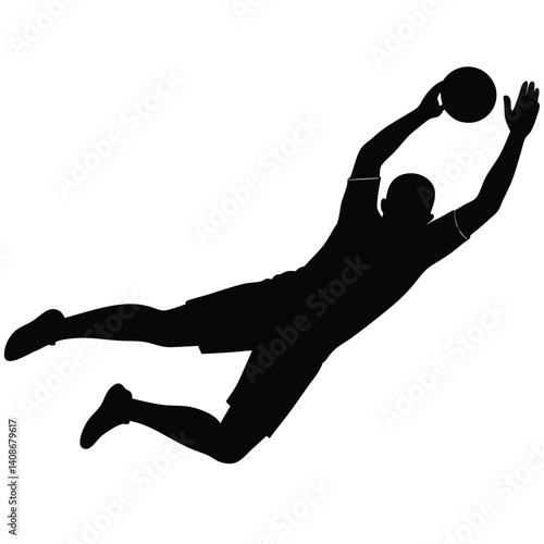 black silhouette soccer player diving for ball clip art preview