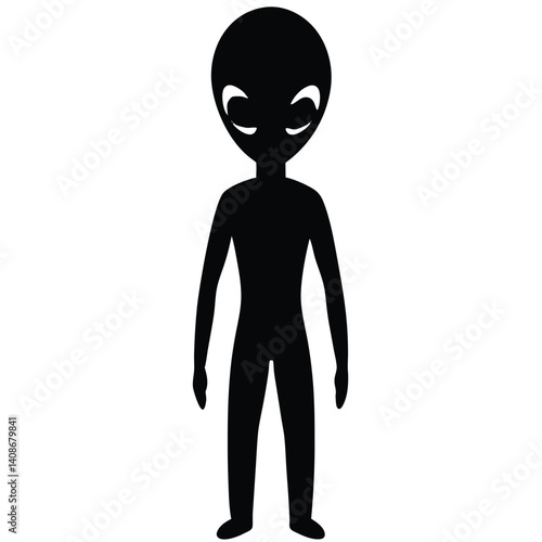 Alien Silhouette on Transparent Background, Cartoon Character, SciFi Creature