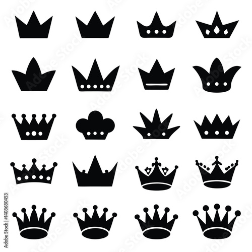 Assorted Crown Silhouette Set, Different Styles, Design Elements on Transparent Background