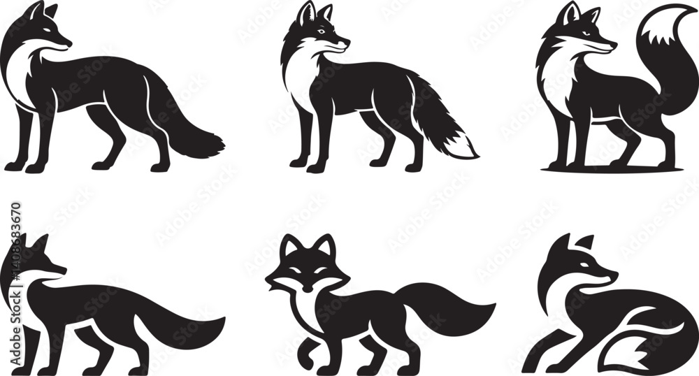 Obraz premium Discover this elegant swift fox silhouette line art, a minimalist white clip art perfect for stickers, graphics, and nature-inspired designs