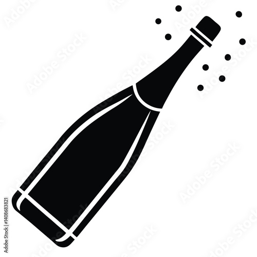 Champagne bottle popping with transparent background, sparkling fizzy wine art
