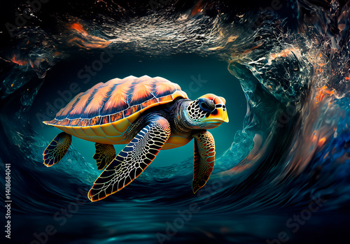 Obraz na płótnie Sea turtle swimming in the water Ai w salonie
