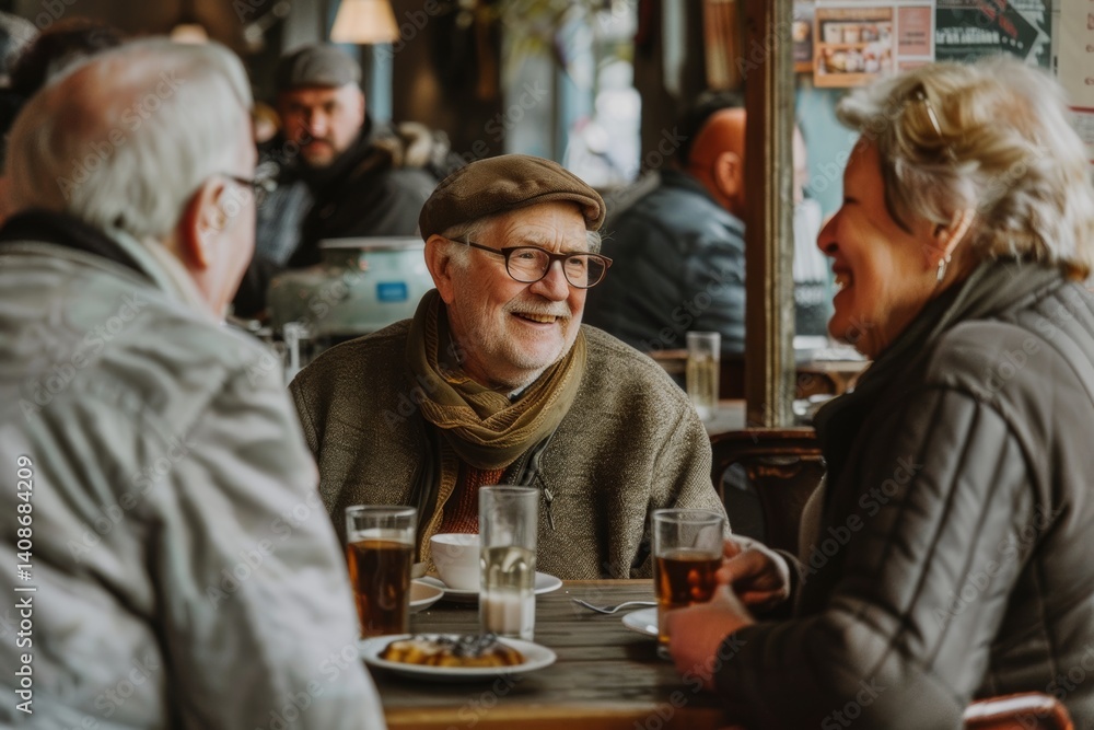 Senior couple sitting at a table in a pub and drinking beer. Senior couple sitting at a table in a pub and drinking beer.