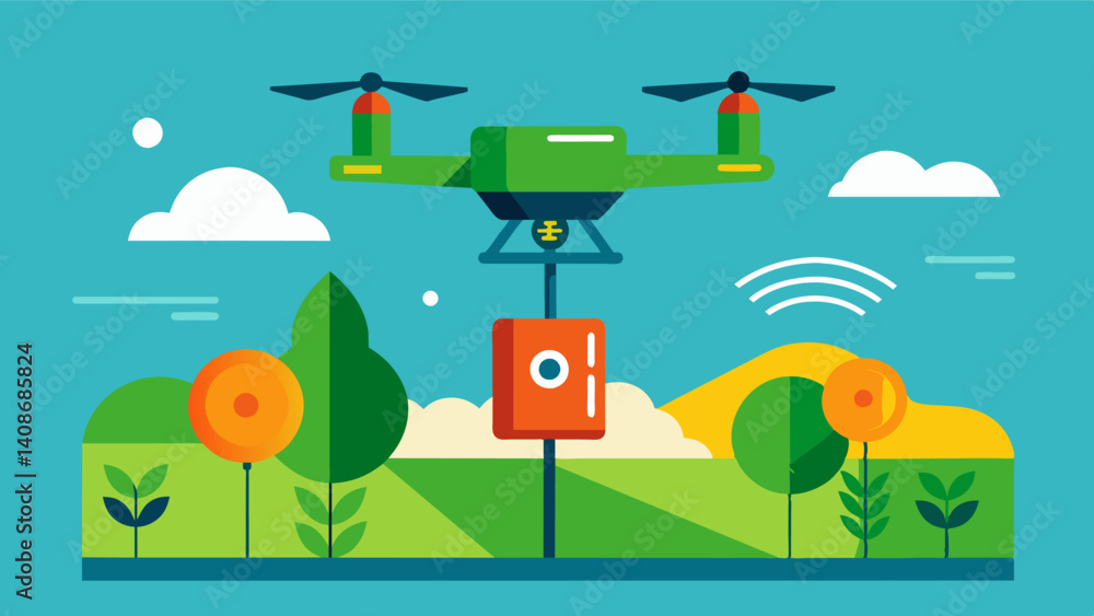Fototapeta premium Drone mapping technology enables farmers to accurately calculate farm inputs such as seed fertilizer and pesticide reducing waste and ultimately increasing efficiency.. Vector illustration