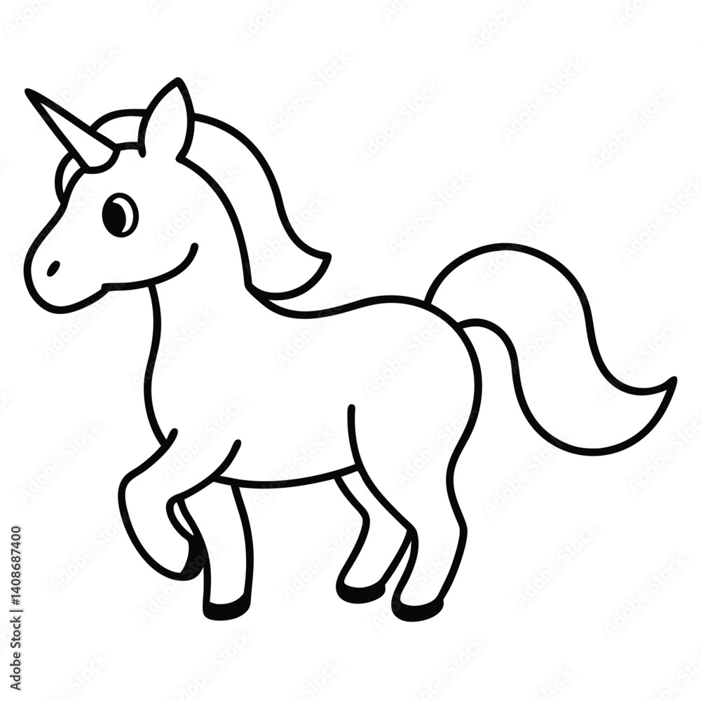 Fototapeta premium Line art unicorn trotting, white coat, fantasy creature, fairy tale, transparent