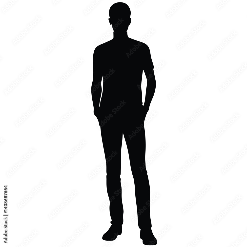 Man Silhouette Vector, Full Body Standing with Hands in Pocket, Casual Style Design Man Silhouette Vector, Full Body Standing with Hands in Pocket, Casual Style Design