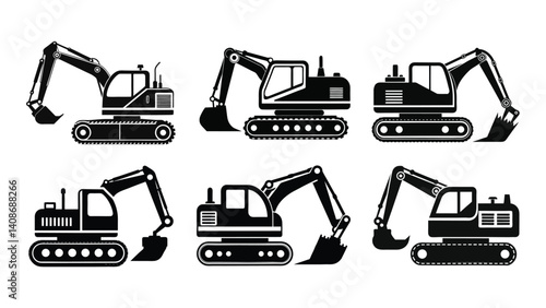 excavator vector illustration, set of vector silhouettes excavator