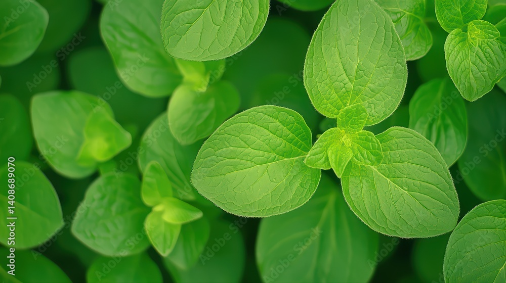 Fresh green herb leaves in soft natural light background Fresh green herb leaves in soft natural light background
