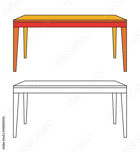 Illustration desk or table retro with line art isolated on white background