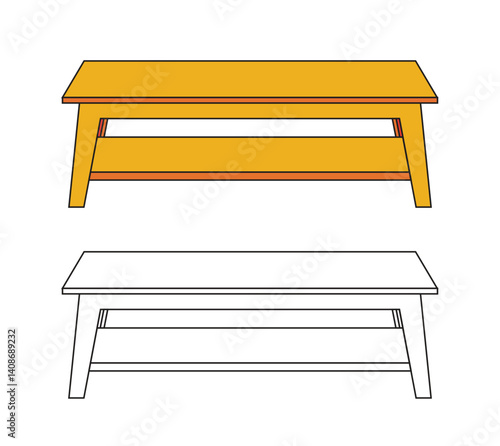 Illustration desk or table retro with line art isolated on white background