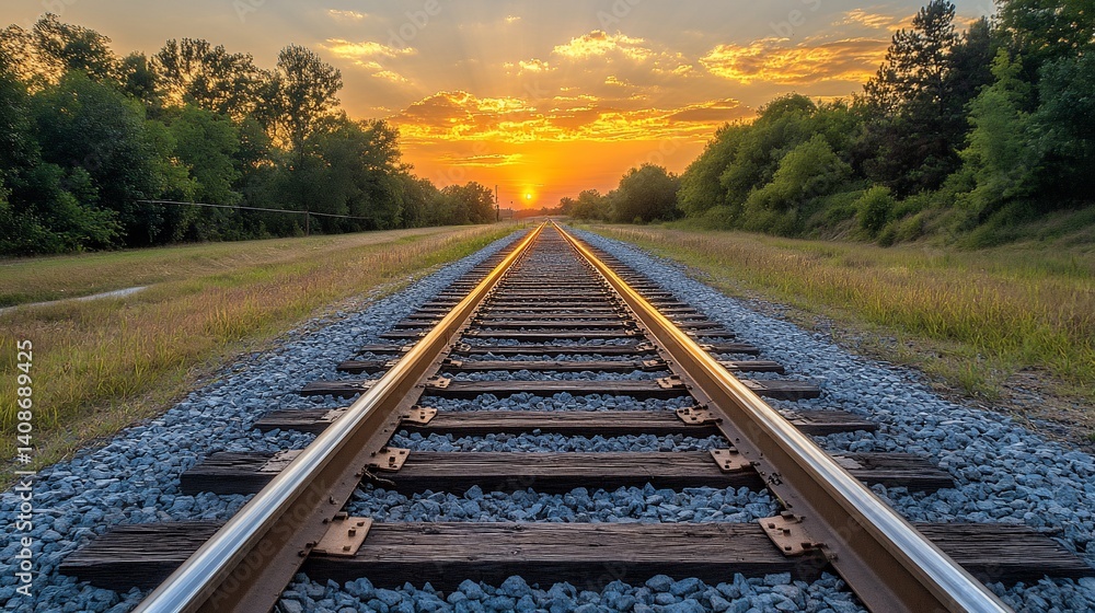 Obraz premium Sunset over railroad tracks (1)