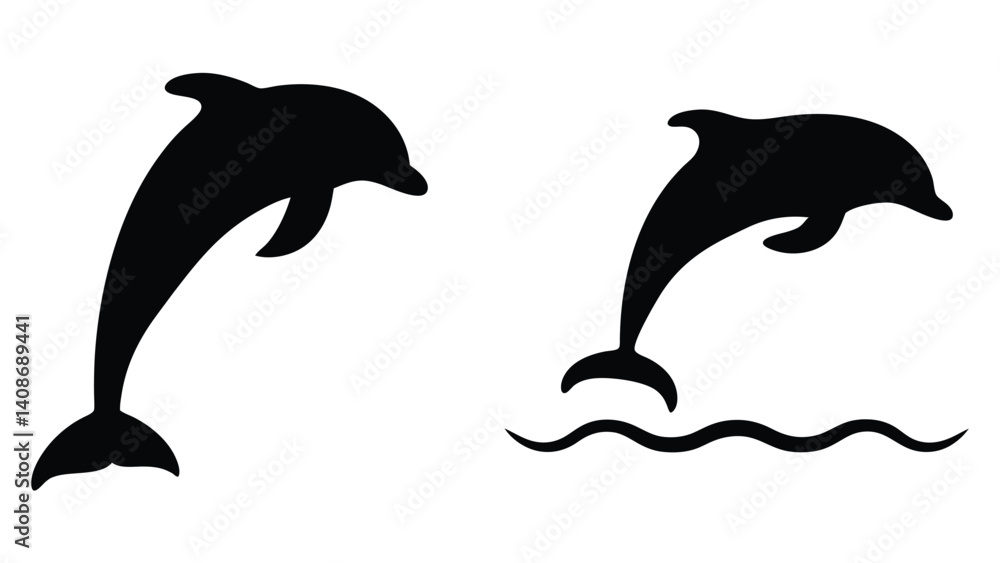 Fototapeta premium silhouette of dolphins isolated on white background