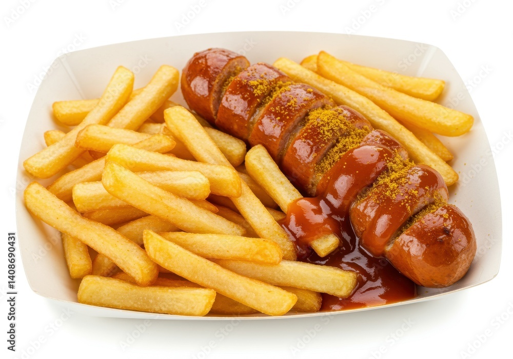 curry wurst with sauce and french fries curry wurst with sauce and french fries
