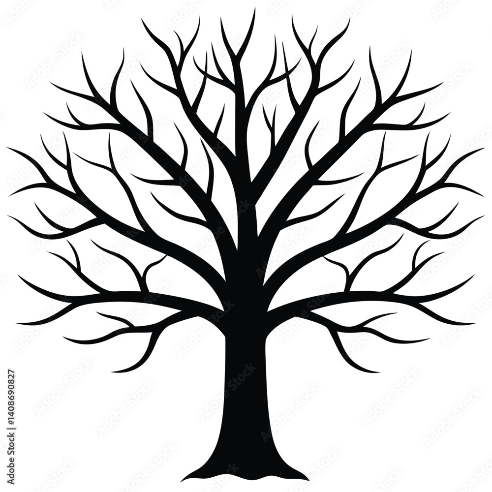 Obraz premium Silhouette Tree Detailed Black Tree Silhouette with Bare Branches