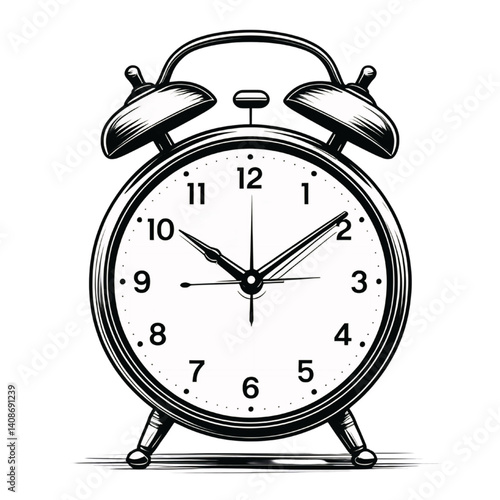 Obraz na płótnie Vintage Alarm Clock Illustration in Black and White w salonie