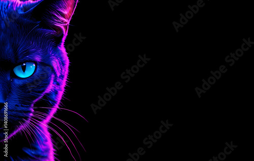 Angry Cat - Neon Art Background