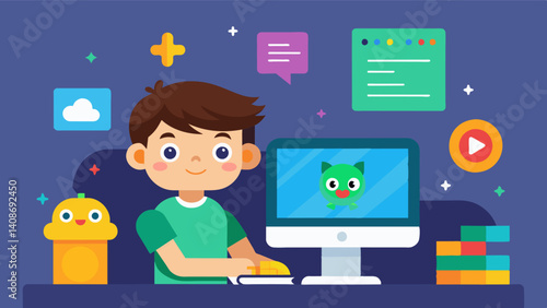 A coding tutorial designed in the form of a game making it fun and engaging for kids to learn the basics of programming.. Vector illustration