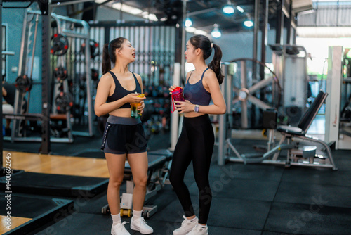 Wallpaper Mural Two Young Women Talking and Drinking Refreshments at the Gym After Workout Torontodigital.ca