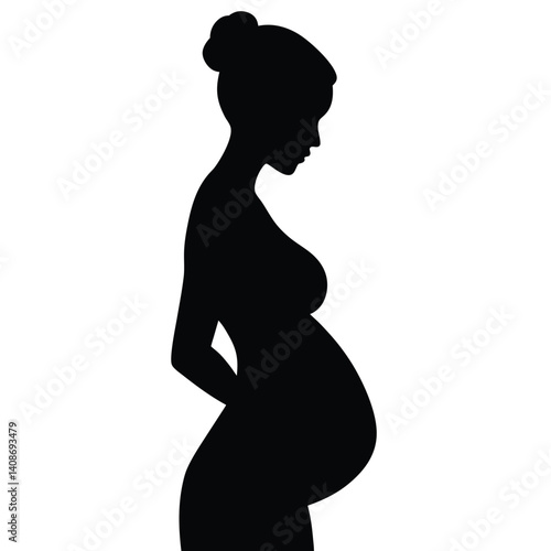 Woman Silhouette with hairbun and Hands Behind Back on Transparent Background