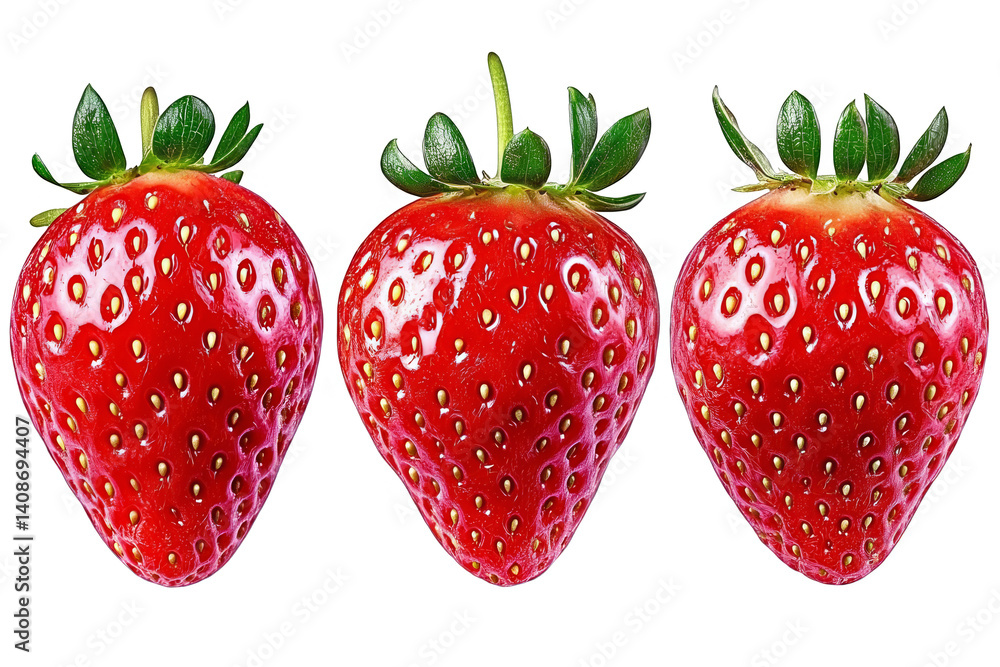 Isolated Photo of Three Fresh Strawberries on a Transparent Background Isolated Photo of Three Fresh Strawberries on a Transparent Background
