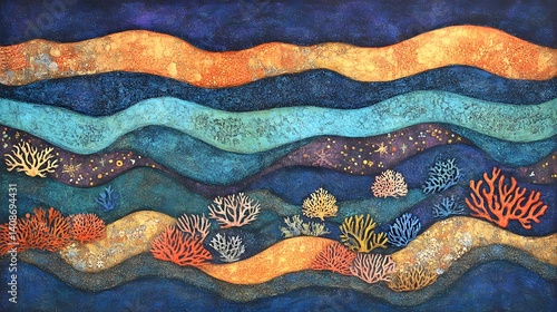 Undersea Coral Reef Waves Abstract Art Painting