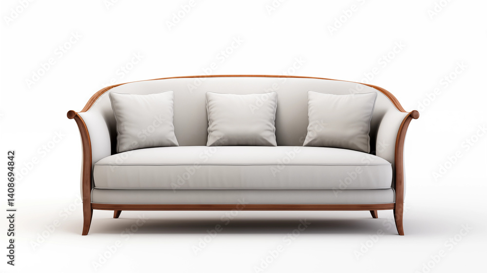 Beige Upholstered Sofa with Wooden Frame Three Pillows Beige Upholstered Sofa with Wooden Frame Three Pillows
